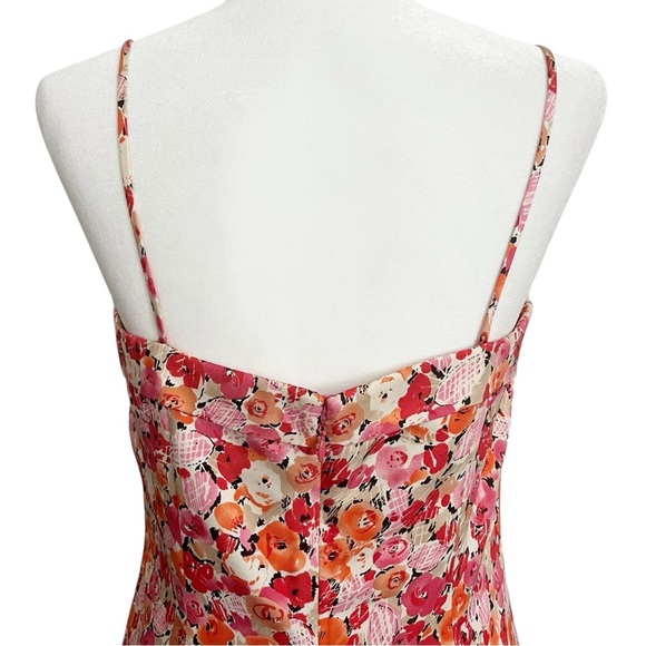 Vintage Ann Taylor Size 10 Petite Silk Pink Floral Sleeveless Apron Mini Dress - Picture 4 of 10